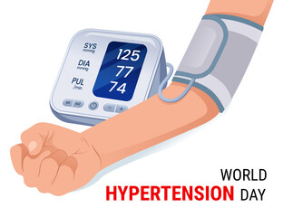 World hypertension day, checking arterial blood pressure with tonometer