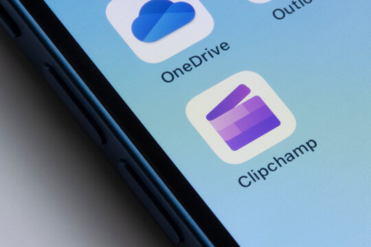 Portland, OR, USA - Dec 8, 2022: Clipchamp app icon is seen on an iPhone. Clipchamp is a new video editor from Microsoft 365, which simplifies the task of editing video clips.