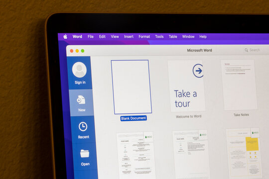 Portland, OR, USA - Dec 8, 2022: Microsoft Word App Is Seen Launched On A MacBook Air Laptop. Microsoft Word Is A Word Processing Software Included With Microsoft 365.