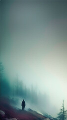 Naklejka na ściany i meble person alone walking in the fog Generative IA