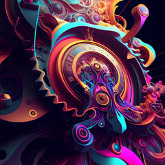 Time Machine with trippy psychedelic colorful ink  