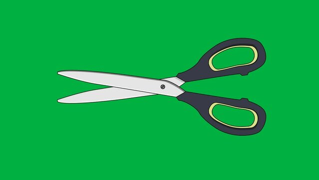 Animated scissors. Flat scissors animation from open to close. Loop. Isolated on green screen. perfect for your graphic resource