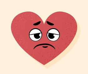 Sad heart icon. Sticker for social media and messengers. Frustration and depression, emotions, mood and facial expressions. Emoji and emoticon. Poster or banner. Cartoon flat vector illustration