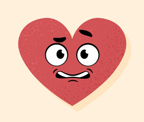 Embarrassed heart icon. Reaction for instant messengers. Thoughtfulness and uncertainty. Poster or banner for website. Emotions, facial expressions and feelings. Cartoon flat vector illustration