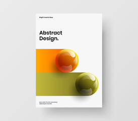 Fresh 3D spheres annual report concept. Minimalistic corporate cover design vector layout.