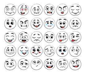 Hand drawn emotions set. Collection of stickers for social networks and reactions for messenger. Expression and feelings, emotions. Cartoon flat vector illustrations isolated on white background