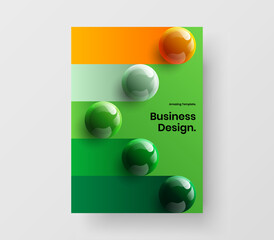 Colorful company brochure A4 vector design layout. Premium realistic spheres magazine cover concept.