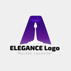 elegance logo rocket launcher. Trending negative space design.