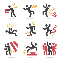accident icon set,color flat style,vector and illustration