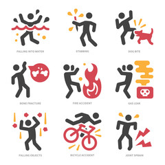 accident icon set,color flat style,vector and illustration