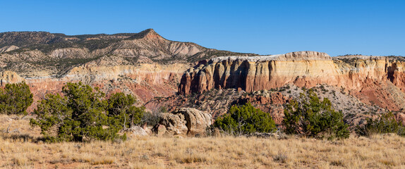 Panorama of colorful desert landscape at Ghost Ranch