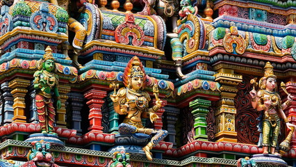 Naklejka premium Art details of colorful Hindu temple