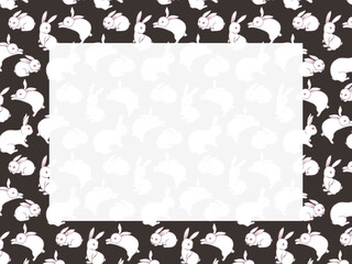 うさぎの背景②白紙_白うさぎ_黒背景