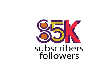 85K, 85.000 subscribers or followers blocks style with 3 colors on white background for social media and internet-vector