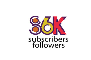 86K, 86.000 subscribers or followers blocks style with 3 colors on white background for social media and internet-vector