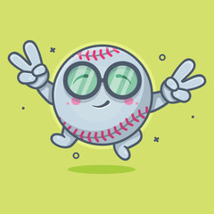 Funny baseball ball character mascot with peace sign hand gesture isolated cartoon in flat style design