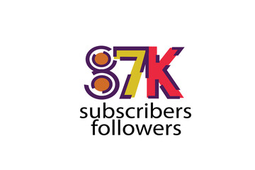 87K, 87.000 subscribers or followers blocks style with 3 colors on white background for social media and internet-vector