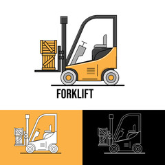 Yellow forklift truck isolated on white background. Forklift unloads the pallets with boxes. Delivery, logistic and shipping cargo