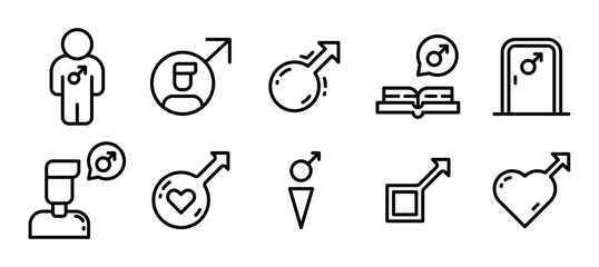 male icon set. vector illustration with a different style. line style icon