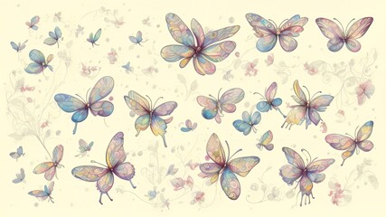 Fototapeta na wymiar Watercolor flowers and butterfly illustration. Abstract butterflies and floral design.