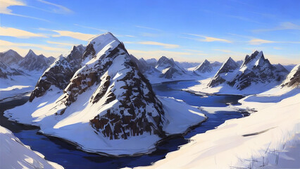 Stunning, snowy mountain range with a clear blue sky