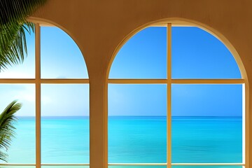 窓から眺める美しい海　with generative ai