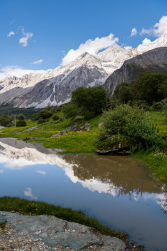 Nature landscape image during summer time, Snow Mountain in daocheng yading, Sichuan, China.