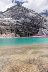 Milk Lake at Daocheng Yading, Sichuan, China. At an average elevation of 3800 meters, Daocheng is renowned for its magnificent mountain and wild lake scenery. 