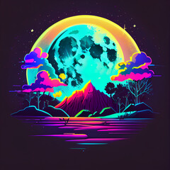 Colorful Full Moon Mountains