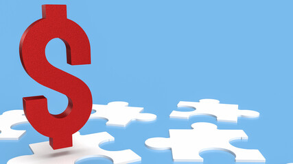 The red dollar symbol on white  jigsaw for business background  3d rendering