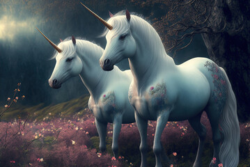 Obraz na płótnie Canvas Unicorns in the wild are magnificent. Generative AI