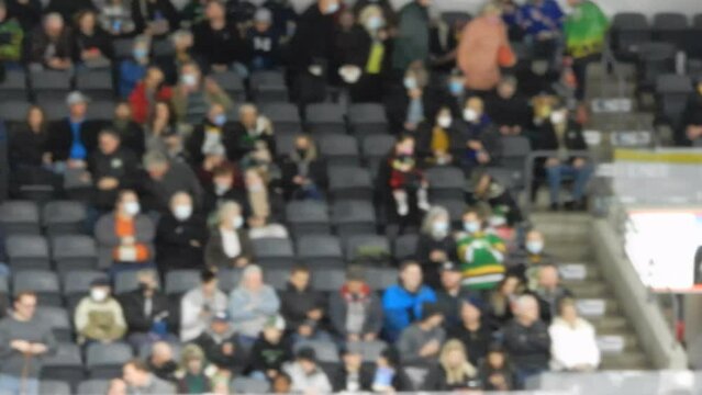 Hockey Fans Spectators Left Right Pan Some Wearing Masks Afraid Invisible Covid Virus