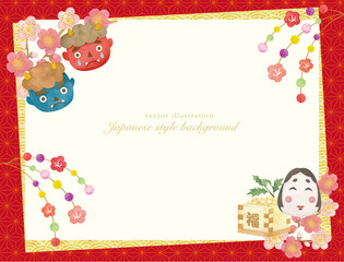 水彩で描いた節分のフレーム素材セット