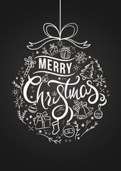 Merry Christmas. Handwritten brush lettering, chalk board