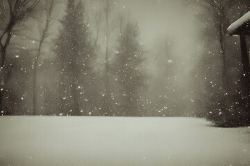Vintage landscape of snowy weather background with nobody created with Generative AI