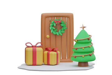 christmas tree isoled red backgorund. 3d rendering