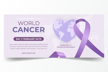 World Cancer Day February 4th horizontal banner with purple ribbon illustration