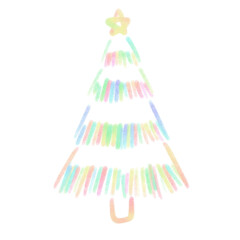 Rainbow line Christmas tree, signs and symbols, Hand drawn in doodle style.