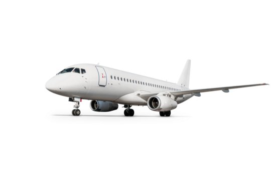 White passenger aircraft isolated on transparent background