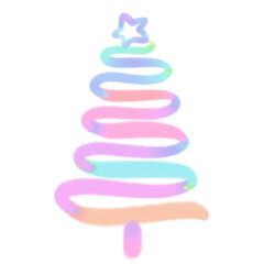 Rainbow line Christmas tree, signs and symbols, Hand drawn in doodle style.