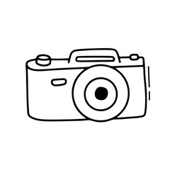 Hand drawn vector doodle illustration. Retro camera isolated on white