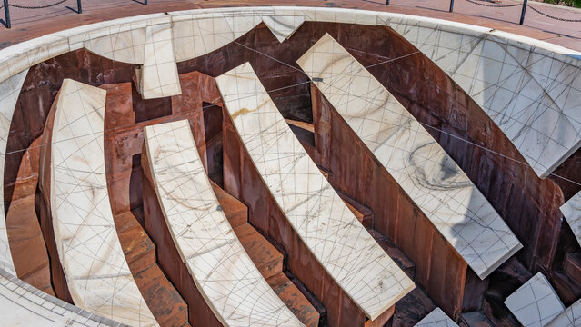 Jaya Prakash Yantra - "Mirror of Heaven" is a device for observing planets in the form of a marble hemisphere with drawn lines and meridians. The ancient observatory of Jantar-Mantar. India. Jaipur