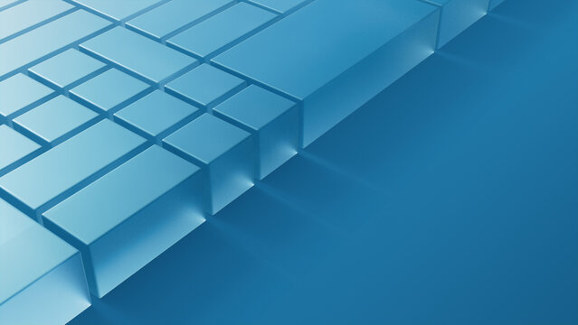 Transparent Shapes on a Blue Surface. Innovative Tech Design with copy space. 3D Render.