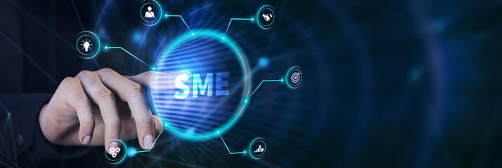 Business, technology, internet and network concept. Virtual screen of the future and sees the inscription: SME.