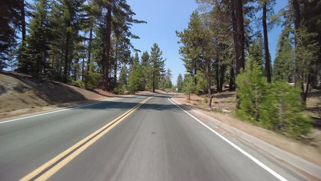 Kings Canyon Scenic Byway East Section 02 Eastbound Multi Camera Front View Grant Grove Driving Plate Sierra Nevada Mts California USA