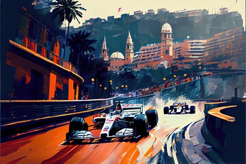 Monaco Formula 1 Illustration - obrazy, fototapety, plakaty