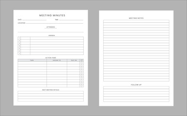 Meeting minutes log vector design template