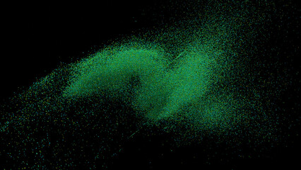 3D rendering of cluster of vibrant-colored sand particles that seem like have been shredded or torn off