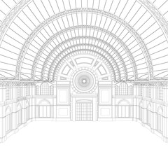 The contour of the decorative room from black lines isolated on a white background. Vector illustration.