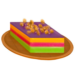 Filipino sapin-sapin rice cake slice on woven plate
